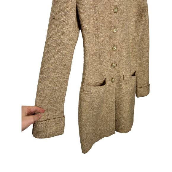 Adrienne Vittadini Women XS Tan Wool Duster Sweater Knit Trench Gold Lion Long - Picture 4 of 7